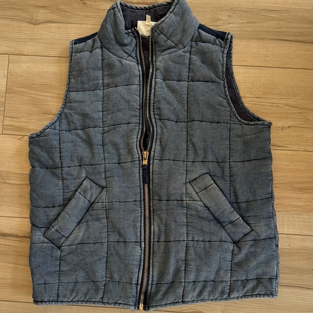 Blue Quilted Vest with Zipper